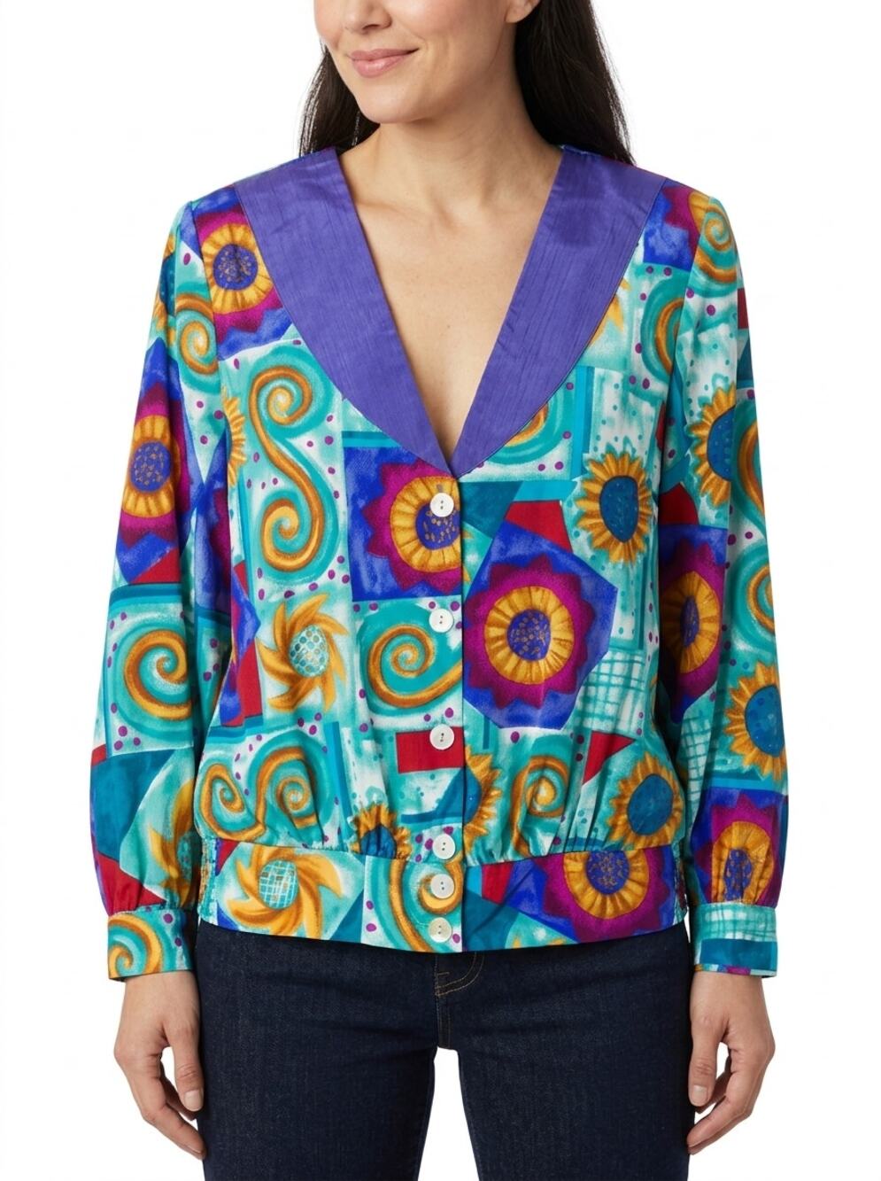 NWT Vintage Maggie Sweet 043 Made USA V-Neck Abstract Blouse Women Size S